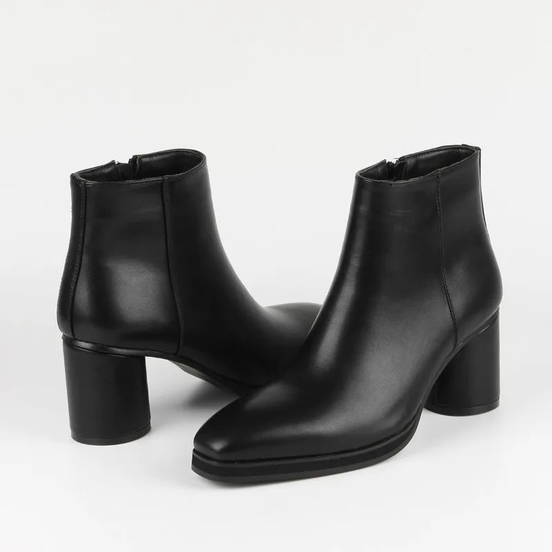 Men'S Black Heeled Ankle Boots With Zipper