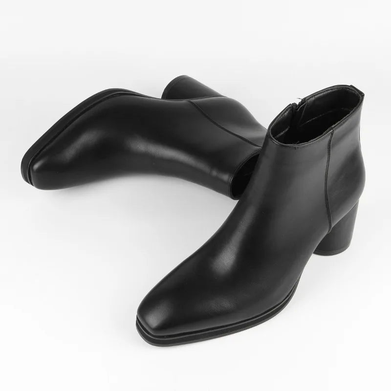 Men'S Black Heeled Ankle Boots With Zipper