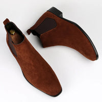 Men'S Brown Suede Chelsea Boots With Square Toe
