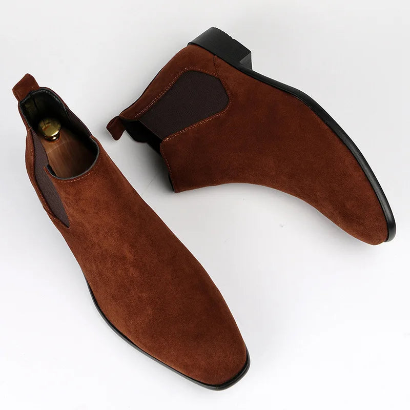 Men'S Brown Suede Chelsea Boots With Square Toe