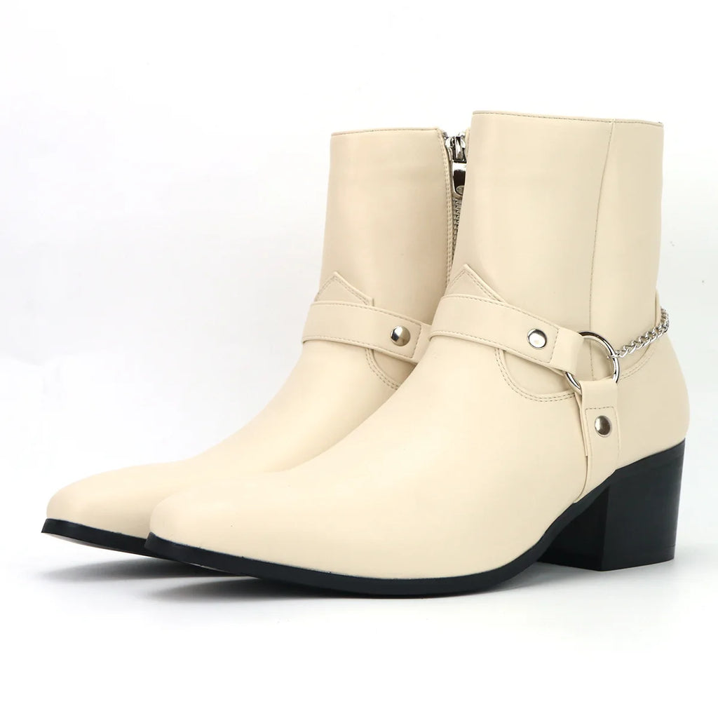Boots Harness Chain Block Heel