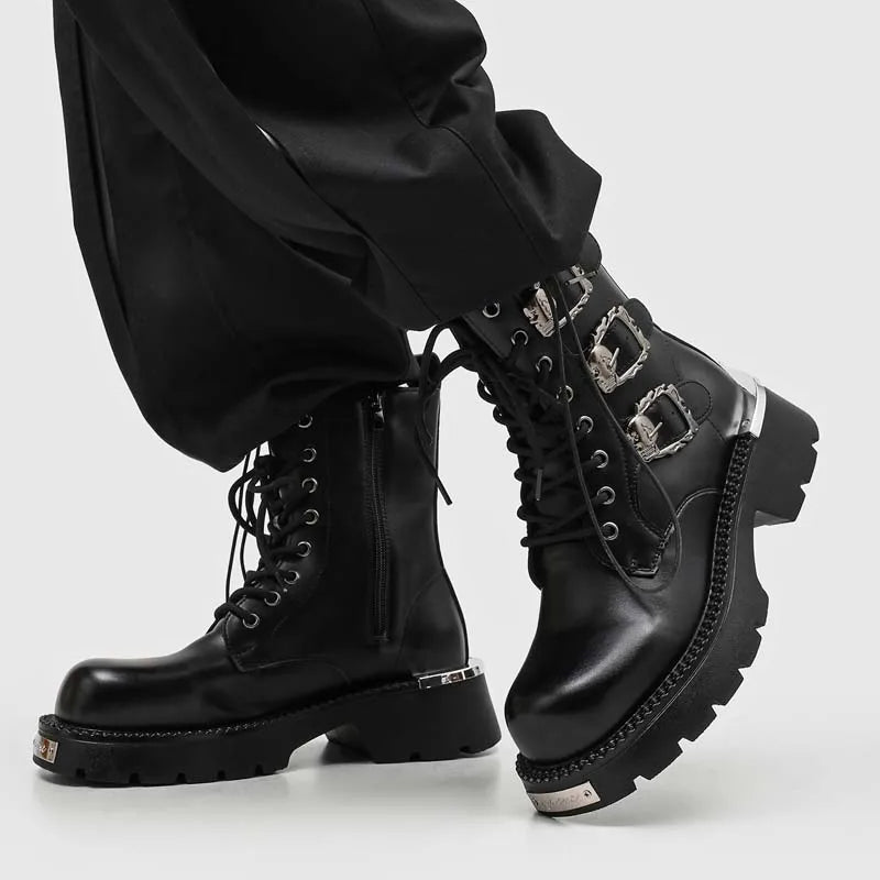 Motorcycle Boots Mid-Calf Split Leather