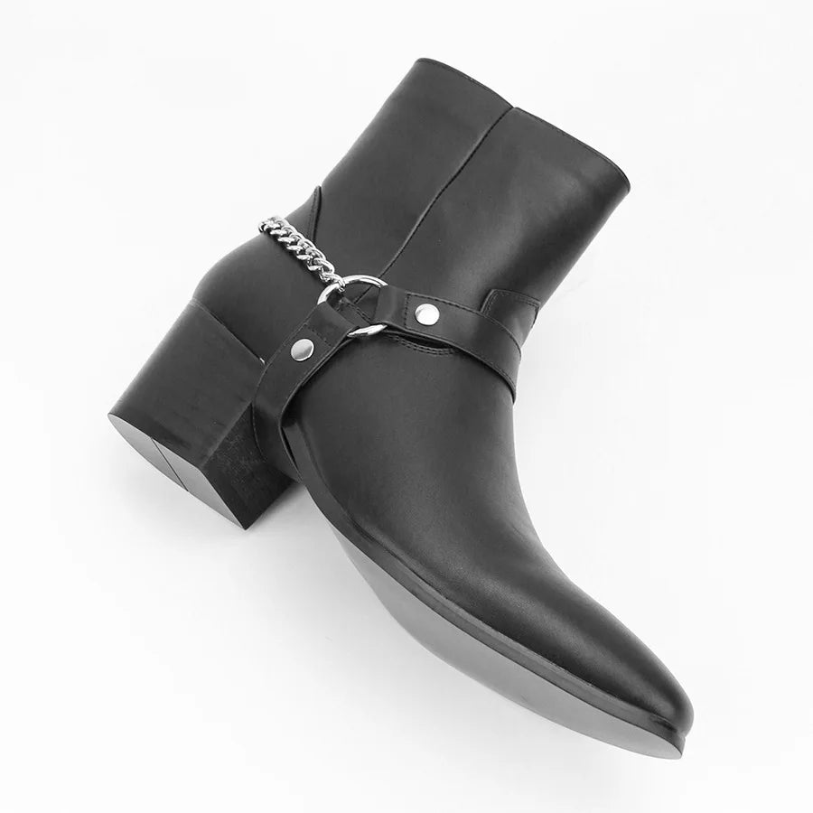 Boots Harness Chain Block Heel