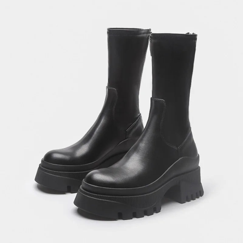 Boots Chunky Platform Black Leather