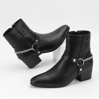 Boots Harness Chain Block Heel