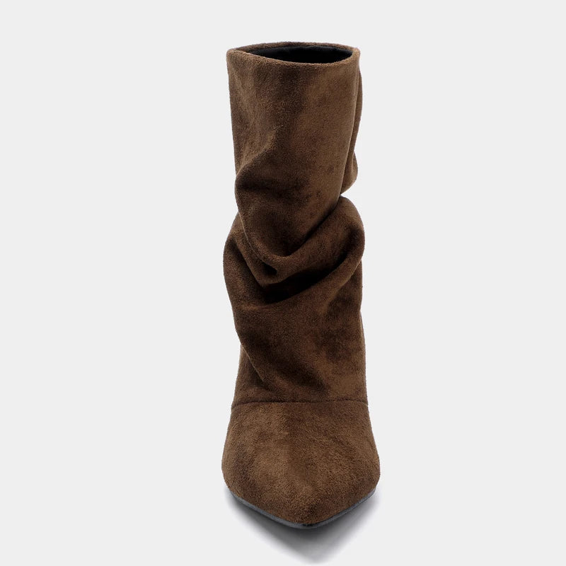 Boots Suede Brown Pleated
