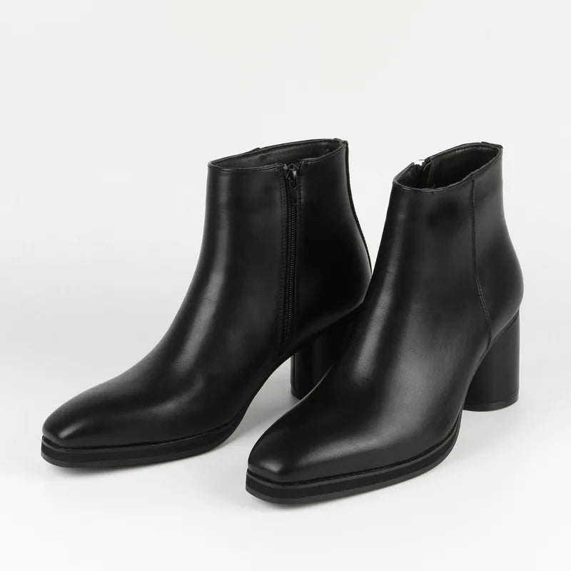 Men'S Black Heeled Ankle Boots With Zipper