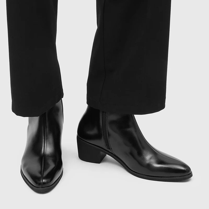 Men'S Pointed Toe Chelsea Boots With Block Heel