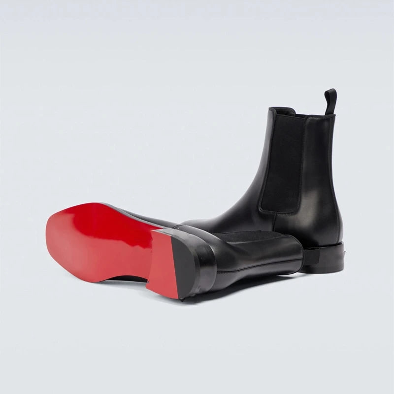 Black Slip On Ankle Boots For Men Red Bottom Chelsea