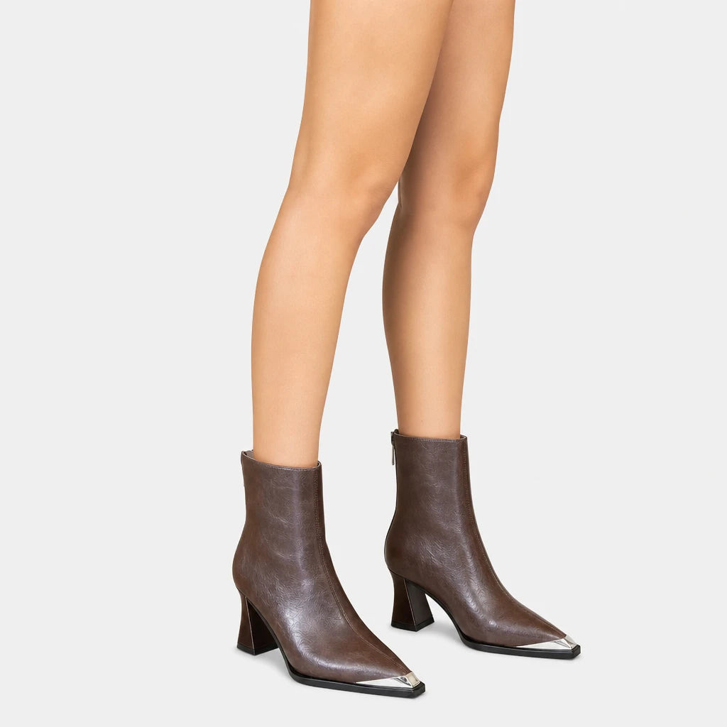 Ankle Boots Women Grey Pointed Toe
