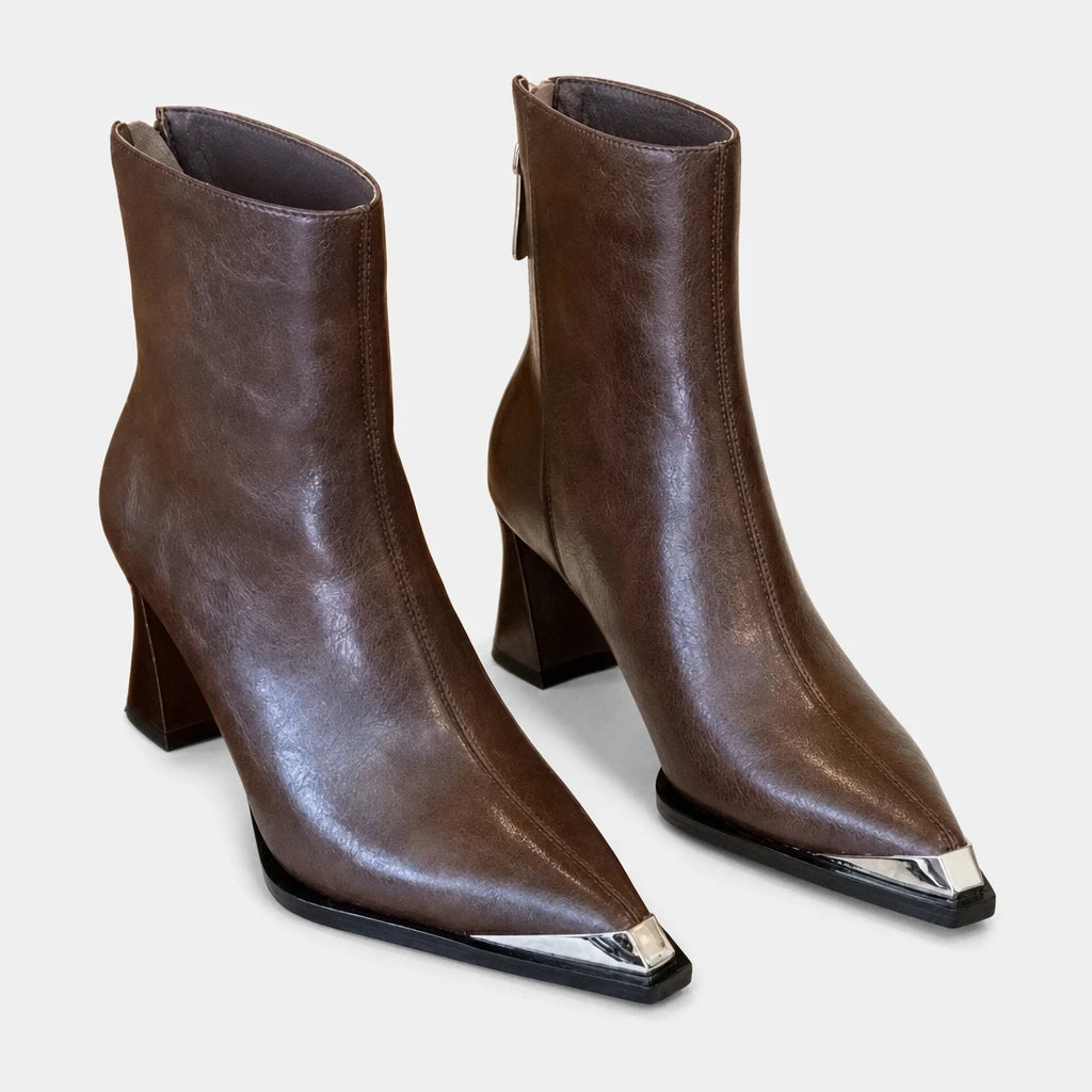 Ankle Boots Women Grey Pointed Toe