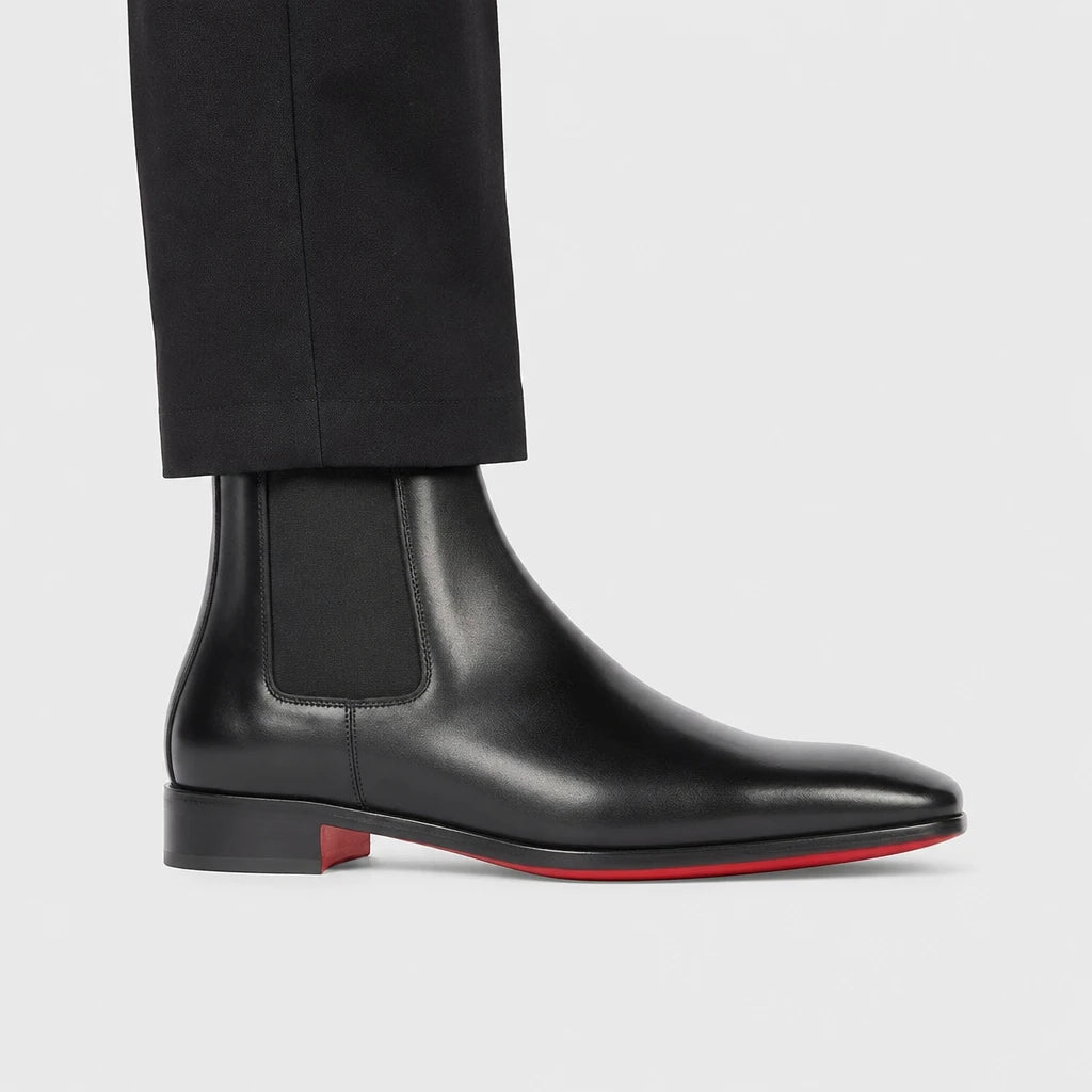 Black Slip On Ankle Boots For Men Red Bottom Chelsea