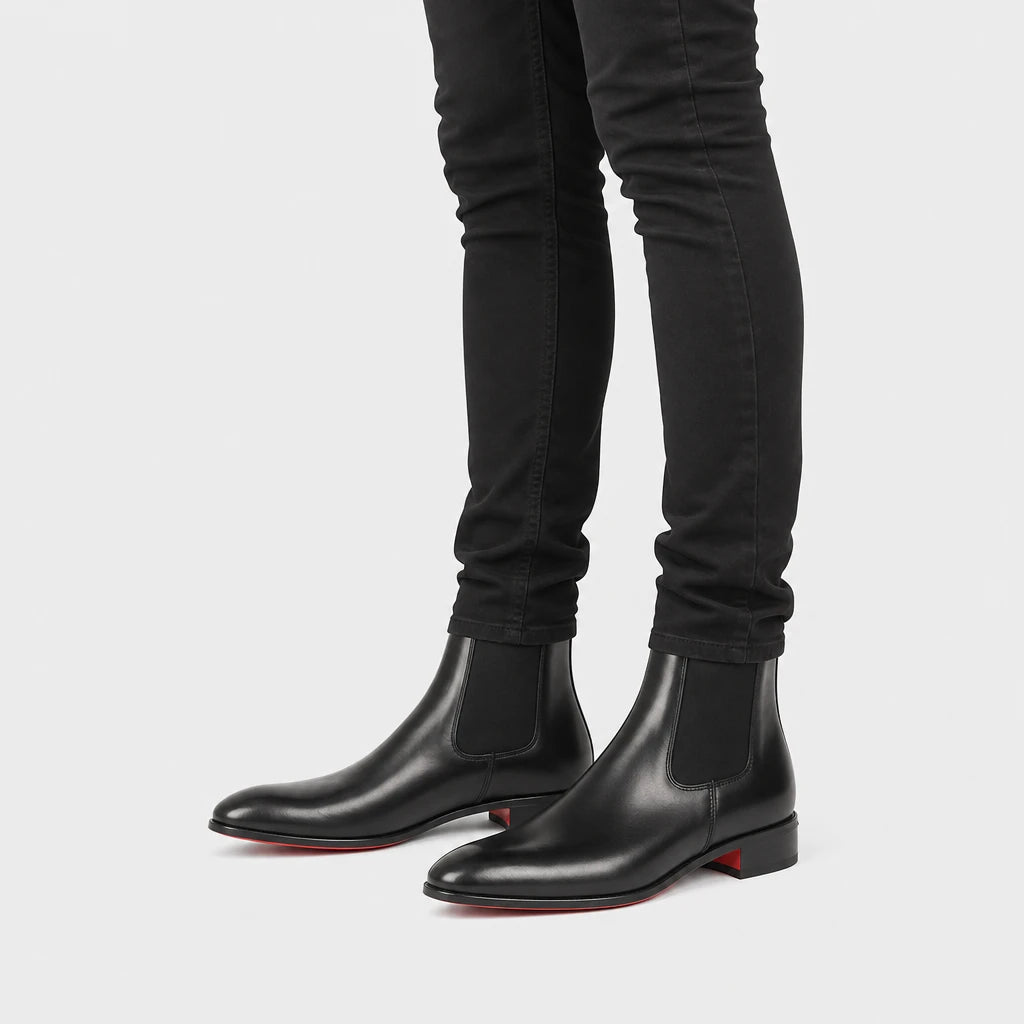 Black Slip On Ankle Boots For Men Red Bottom Chelsea