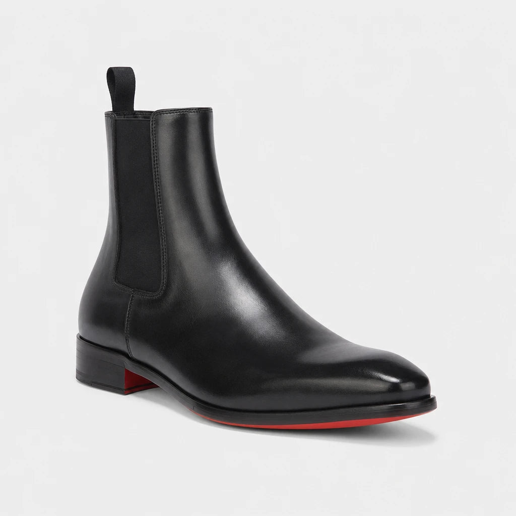 Black Slip On Ankle Boots For Men Red Bottom Chelsea
