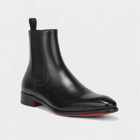 Black Slip On Ankle Boots For Men Red Bottom Chelsea