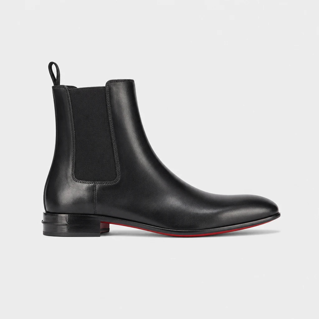 Black Slip On Ankle Boots For Men Red Bottom Chelsea