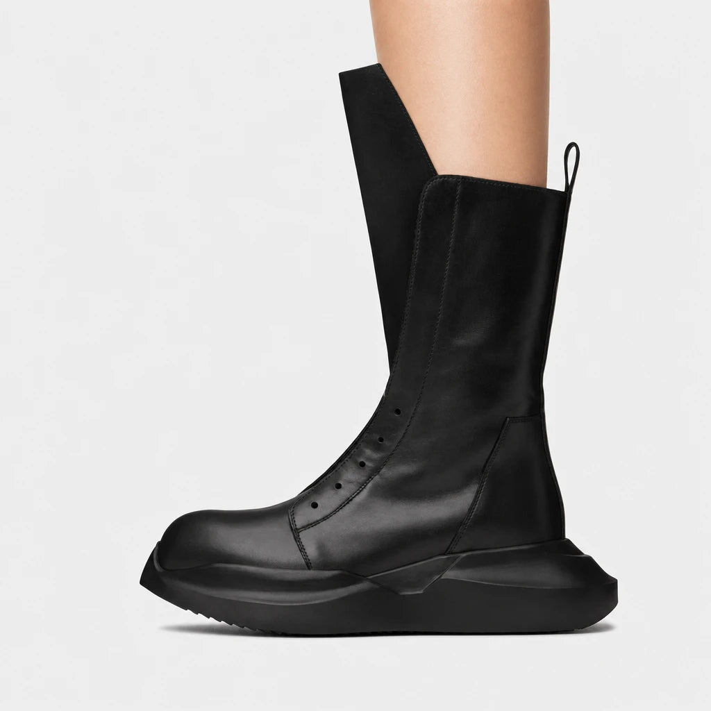 Boots Cowhide Leather Platform Mid-Calf