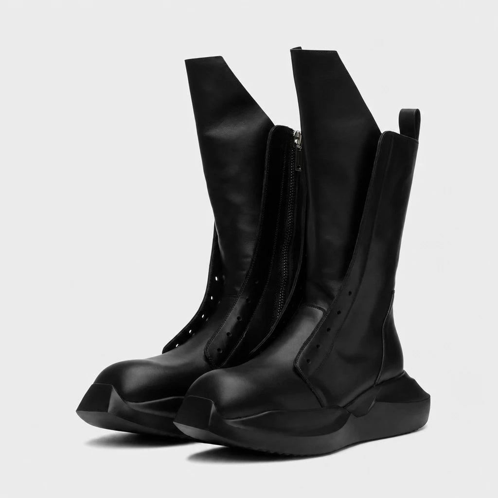 Boots Cowhide Leather Platform Mid-Calf