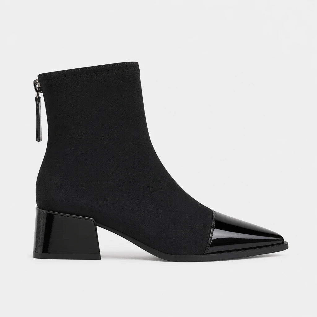 Boots Faux Suede Pointed Toe Chunky Heel