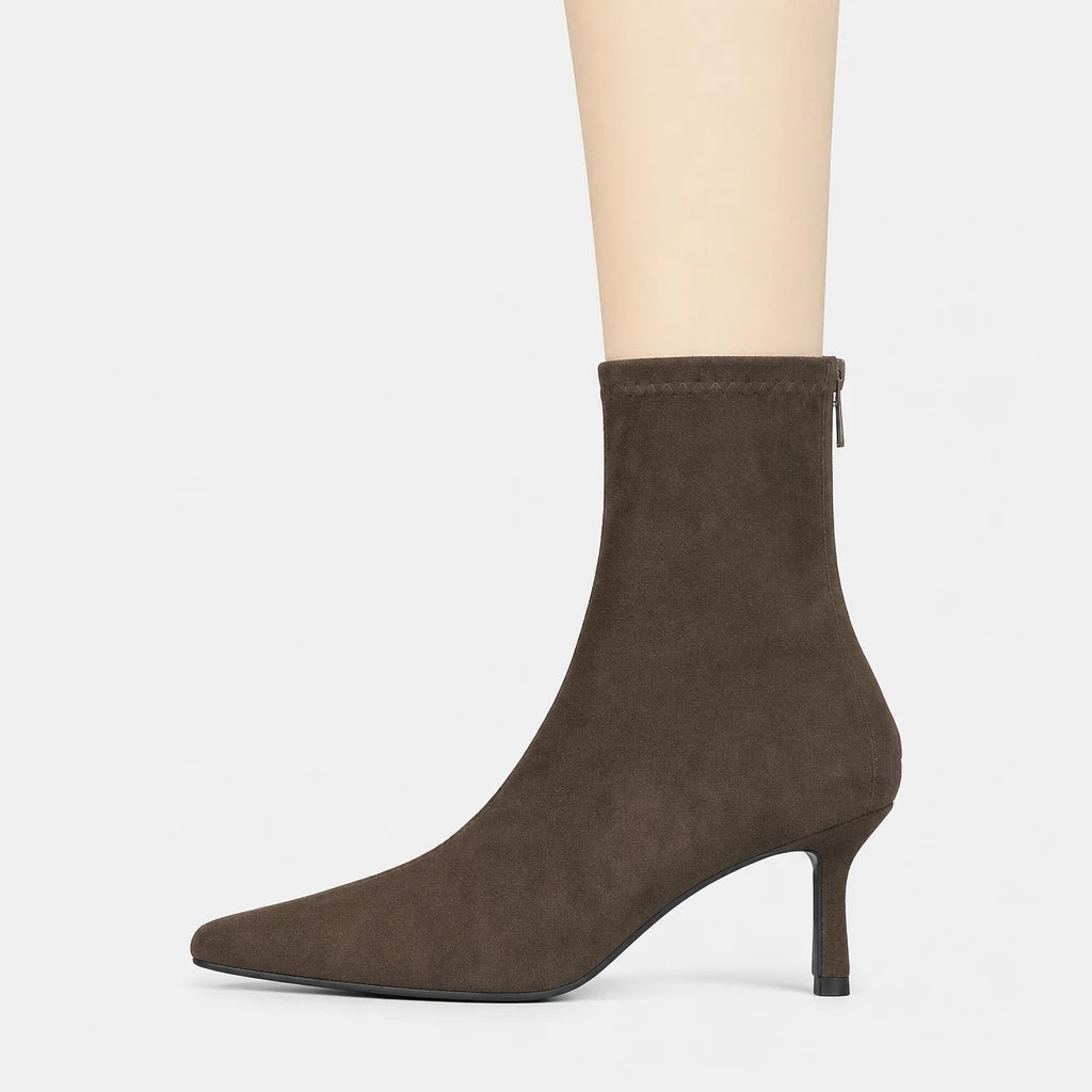 Boots Flock Pointed Toe Thin Heel