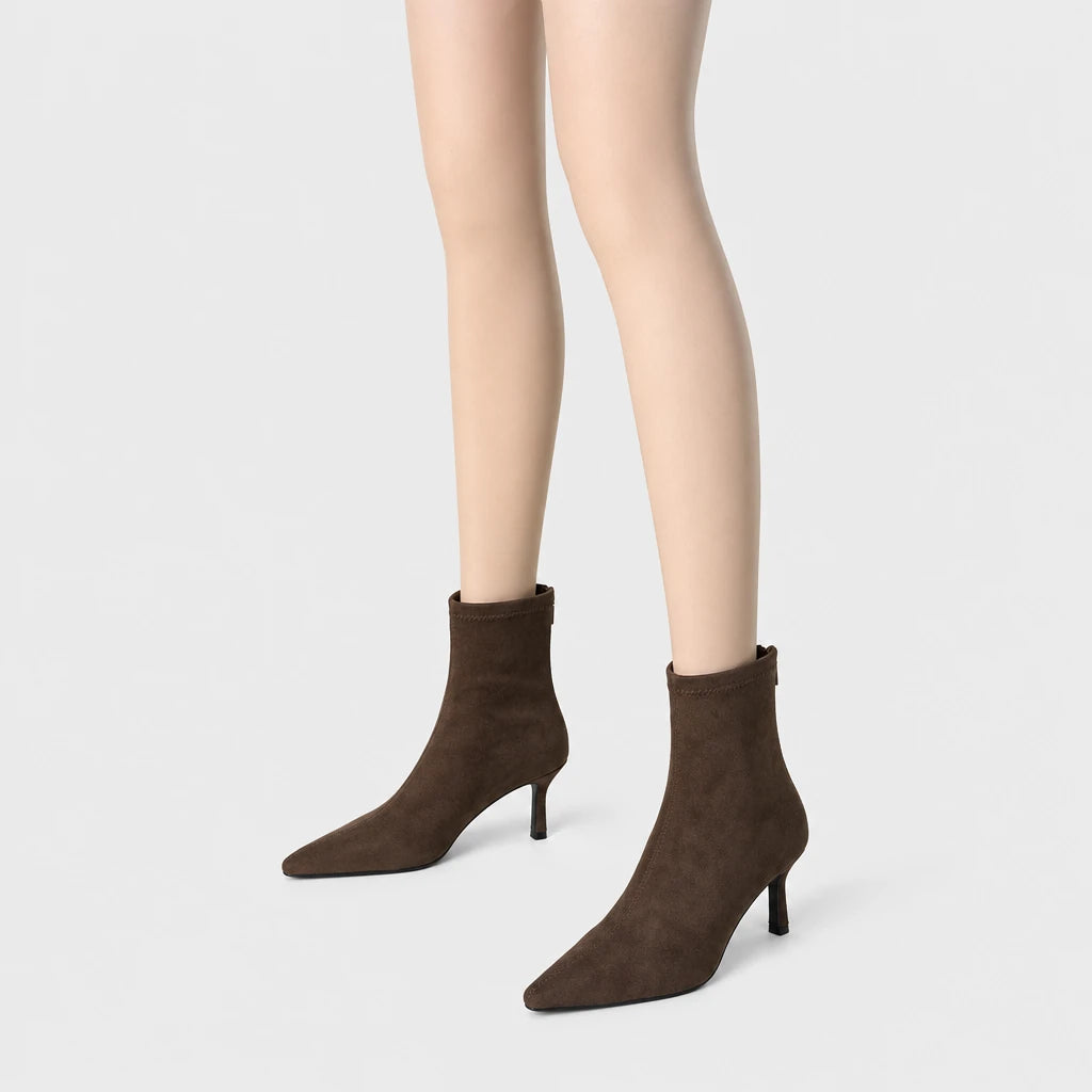 Boots Flock Pointed Toe Thin Heel