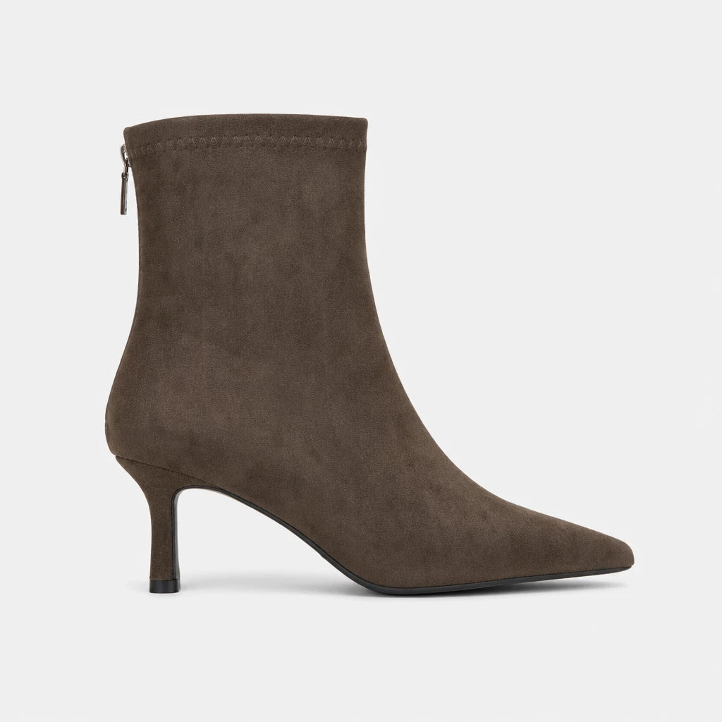 Boots Flock Pointed Toe Thin Heel