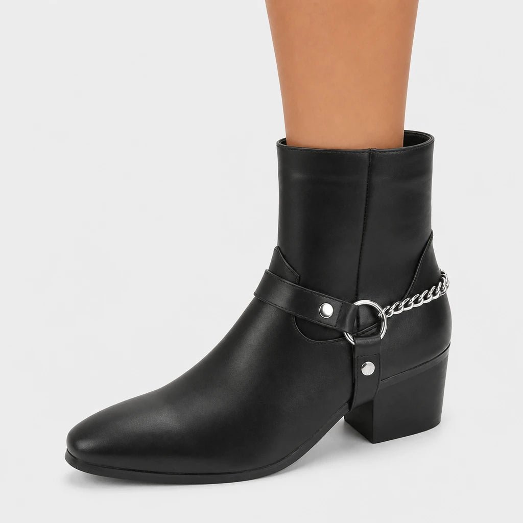 Boots Harness Chain Block Heel