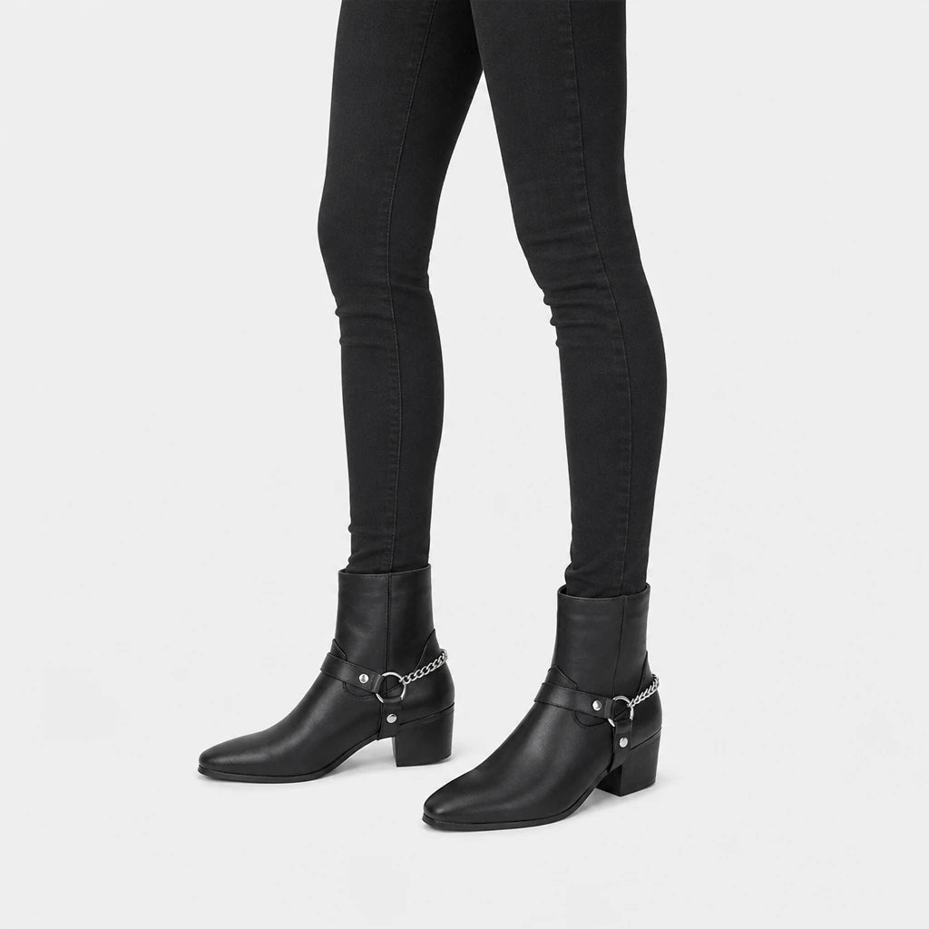 Boots Harness Chain Block Heel
