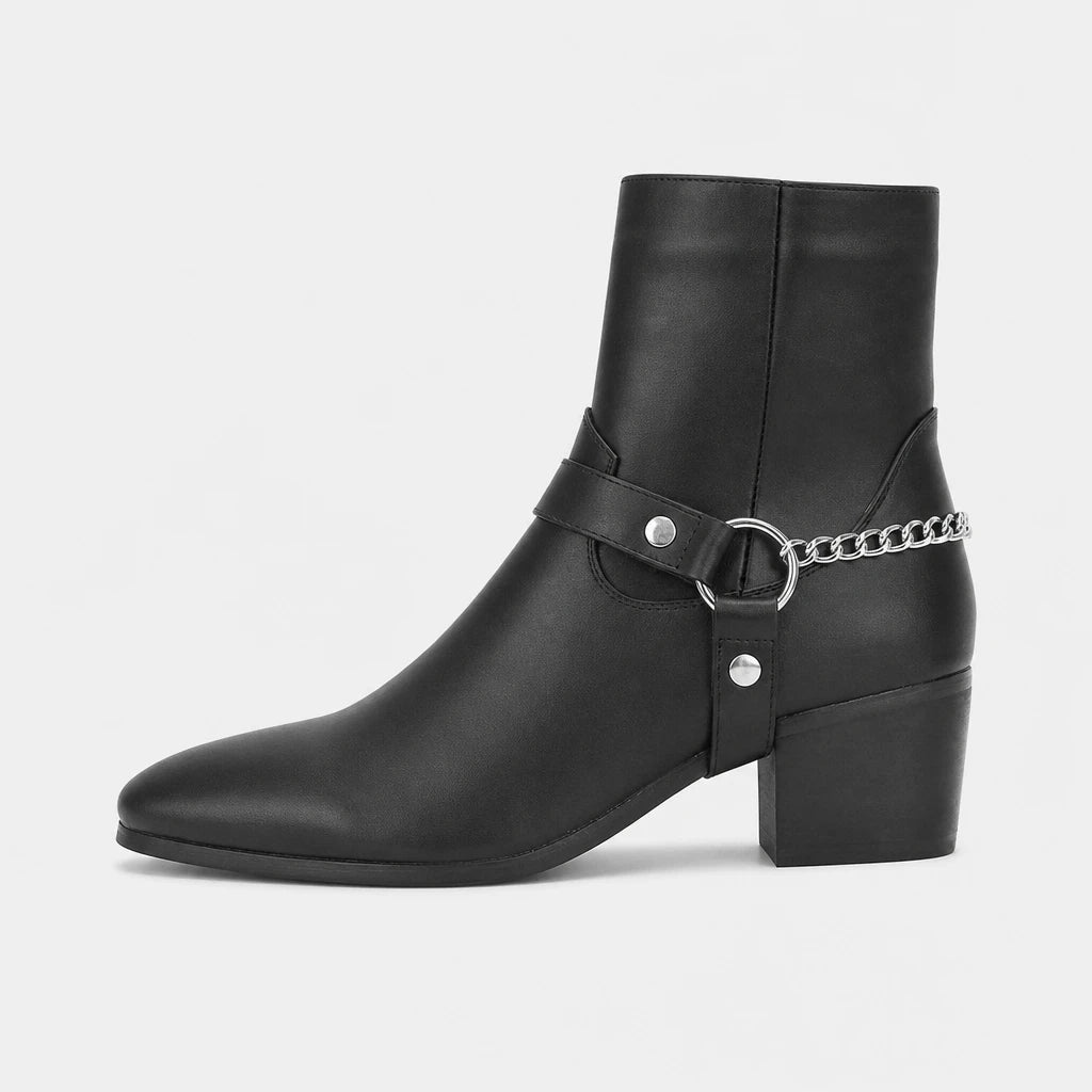 Boots Harness Chain Block Heel