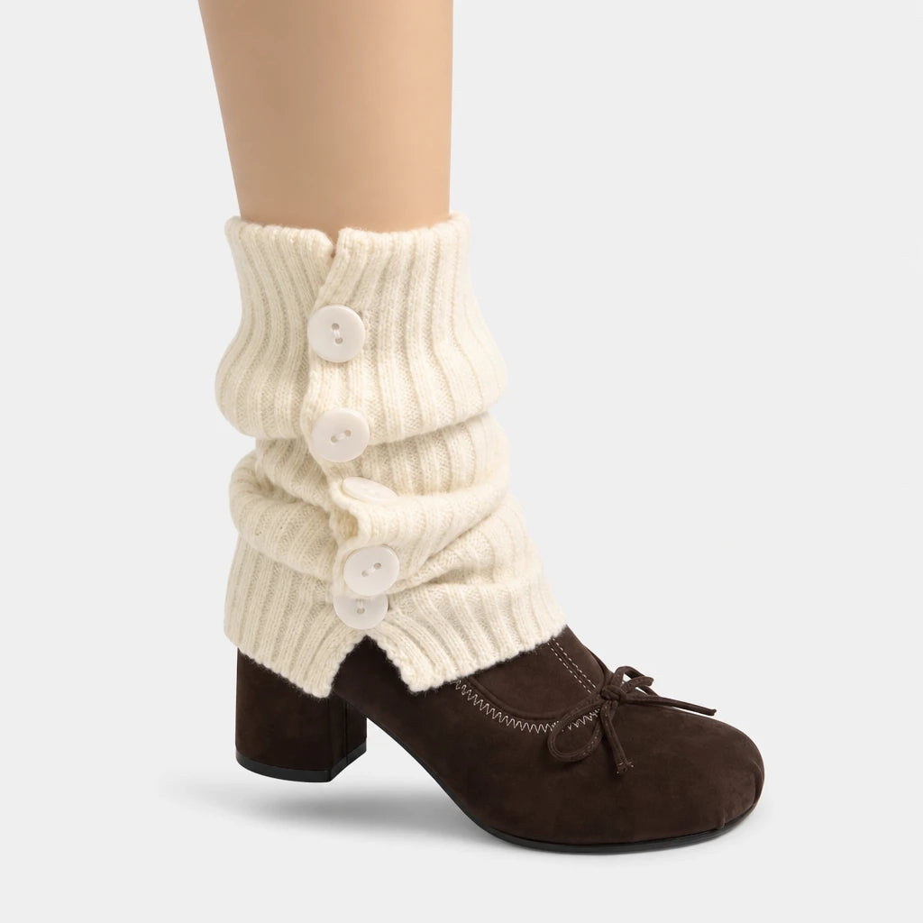 Boots Knit Faux Suede Chunky Heel