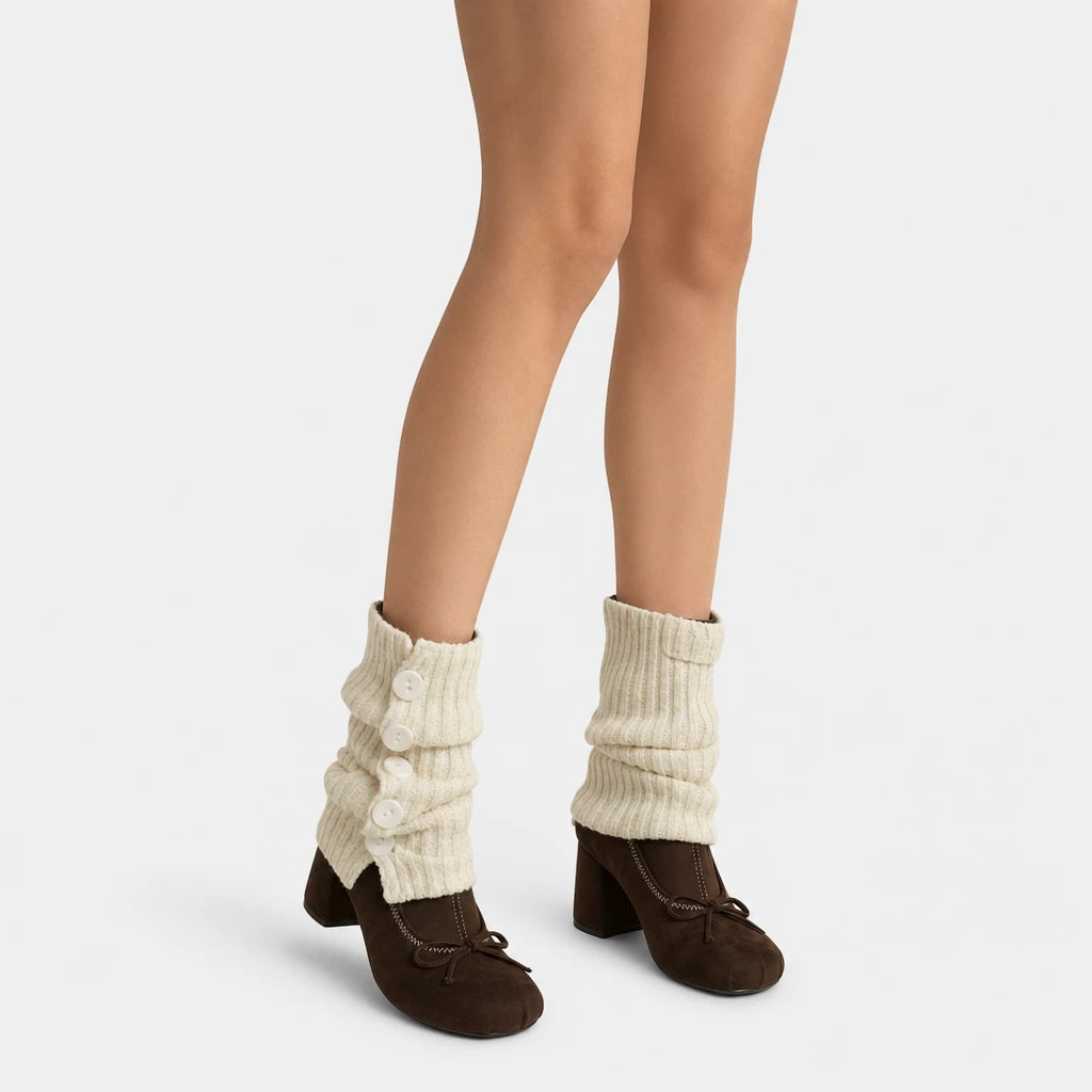 Boots Knit Faux Suede Chunky Heel