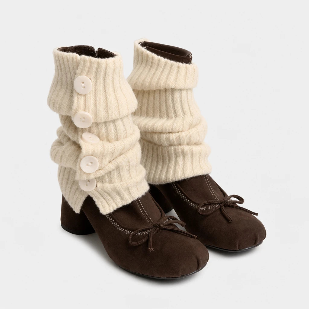 Boots Knit Faux Suede Chunky Heel