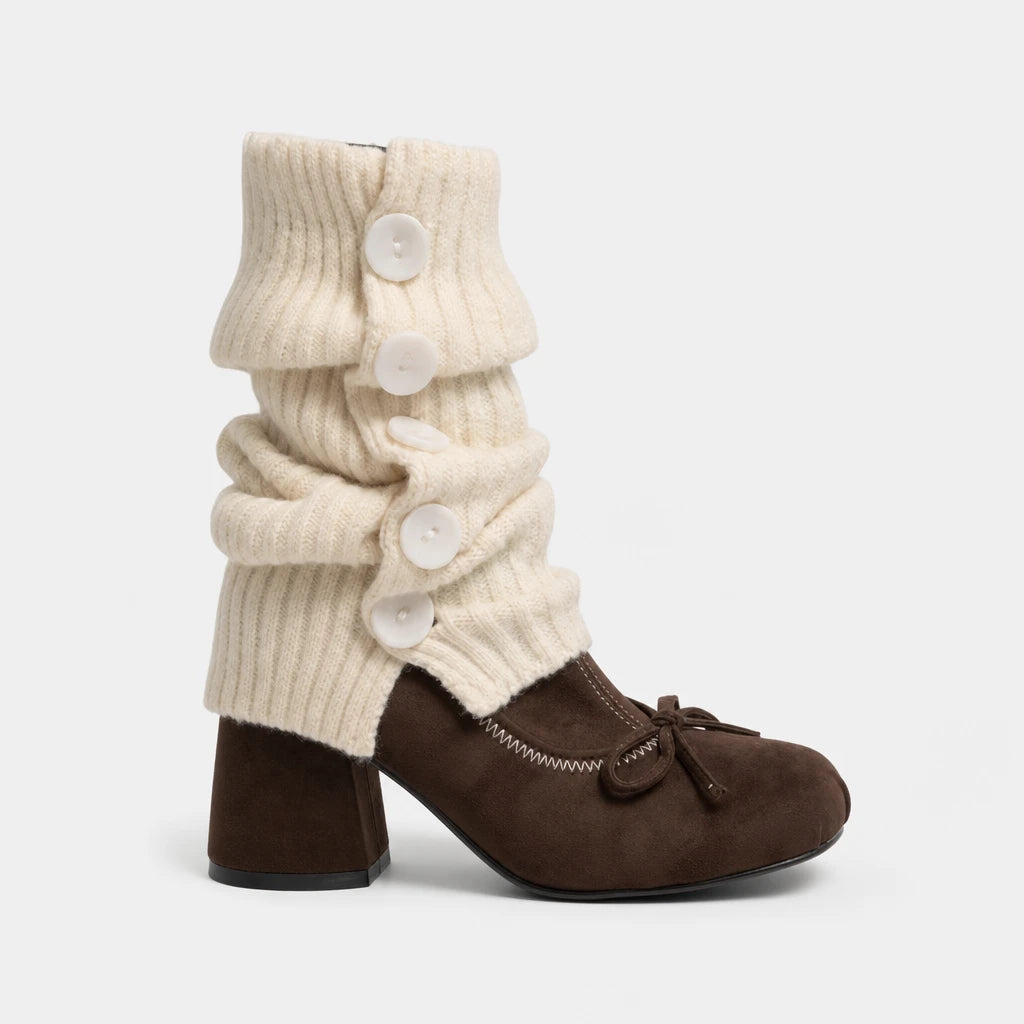 Boots Knit Faux Suede Chunky Heel