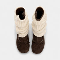 Boots Knit Faux Suede Chunky Heel