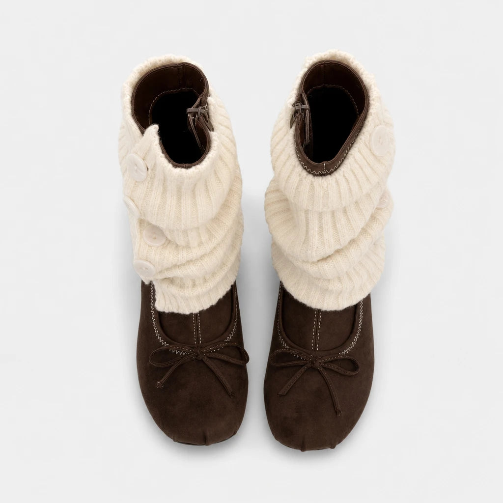 Boots Knit Faux Suede Chunky Heel