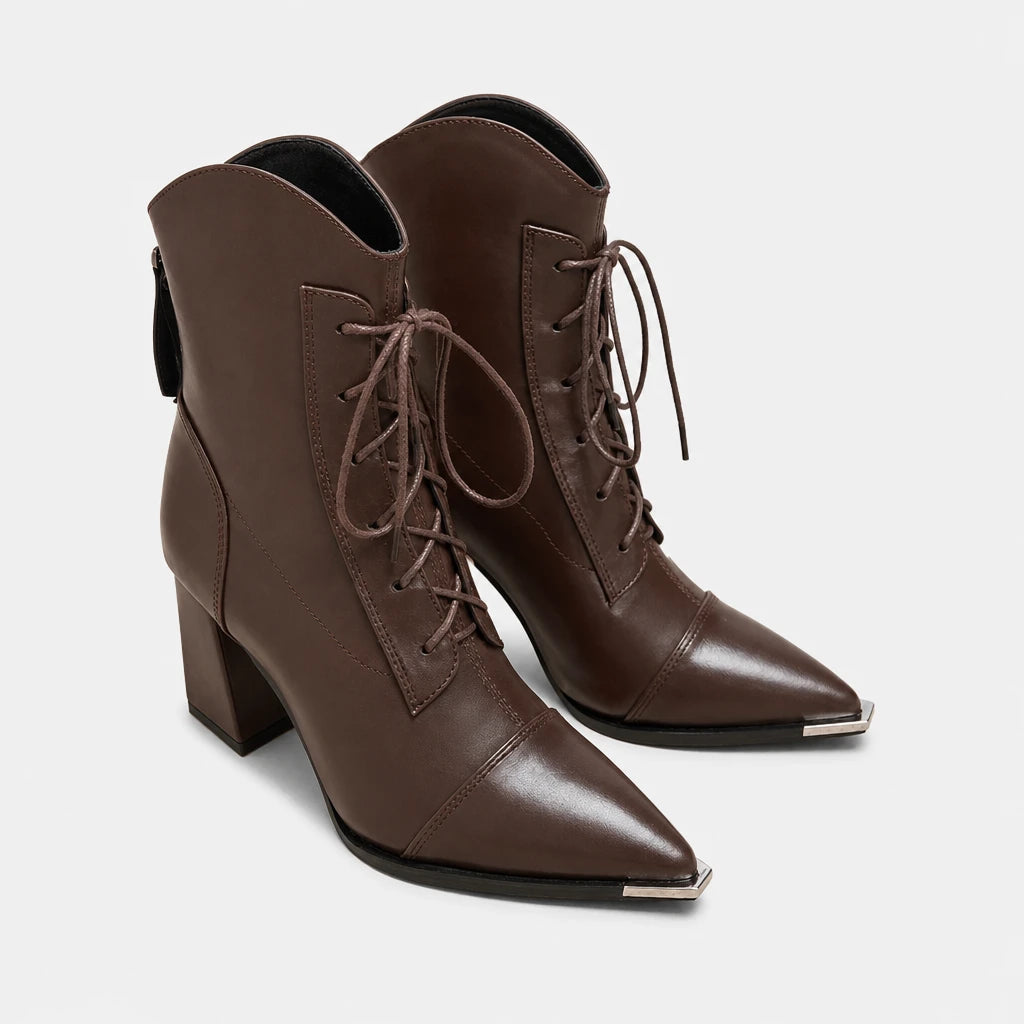 Boots Metal Pointed Toe Lace-Up