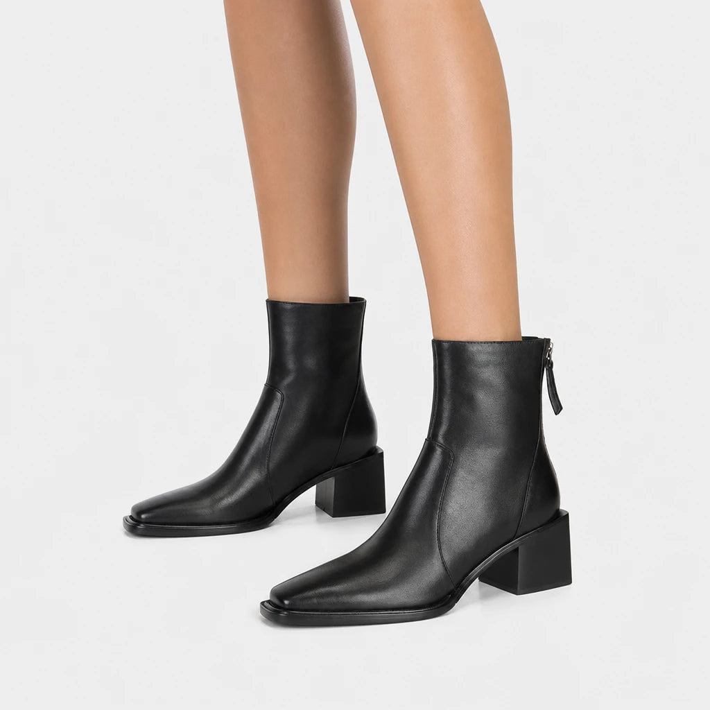 Boots Microfiber Cow Leather Square Toe