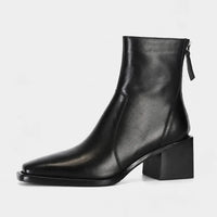Boots Microfiber Cow Leather Square Toe