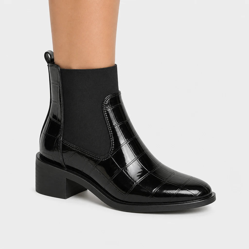 Boots Patent Croc Embossed Block Heel
