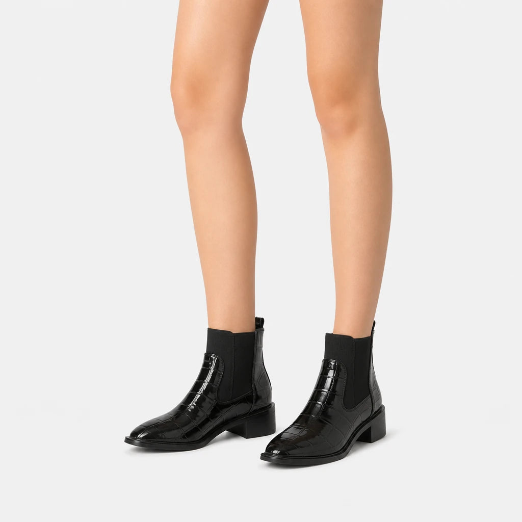 Boots Patent Croc Embossed Block Heel