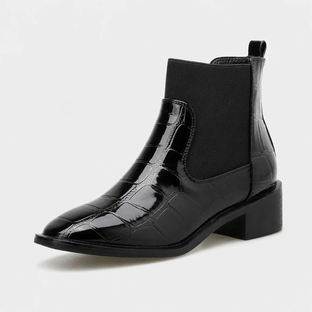 Boots Patent Croc Embossed Block Heel