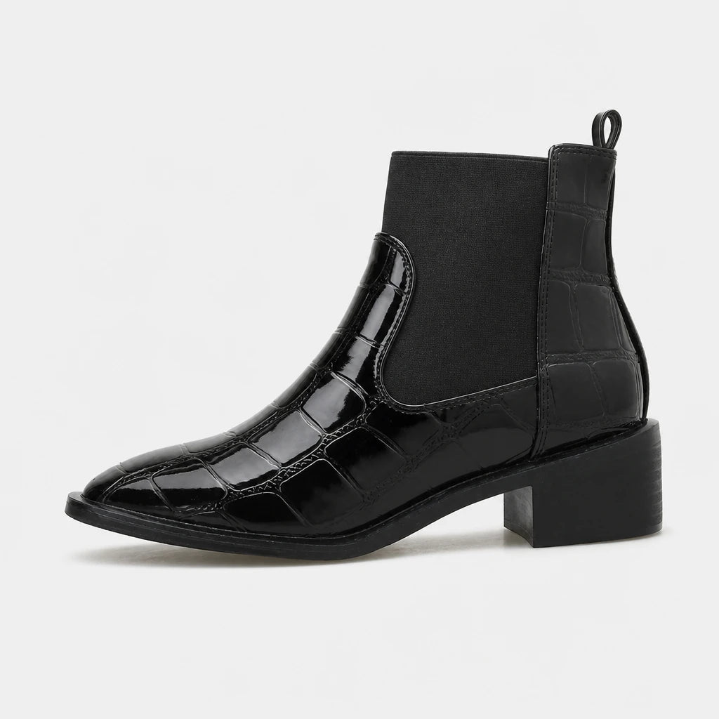 Boots Patent Croc Embossed Block Heel