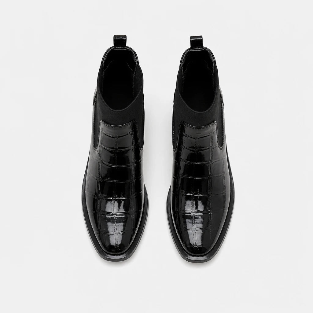 Boots Patent Croc Embossed Block Heel