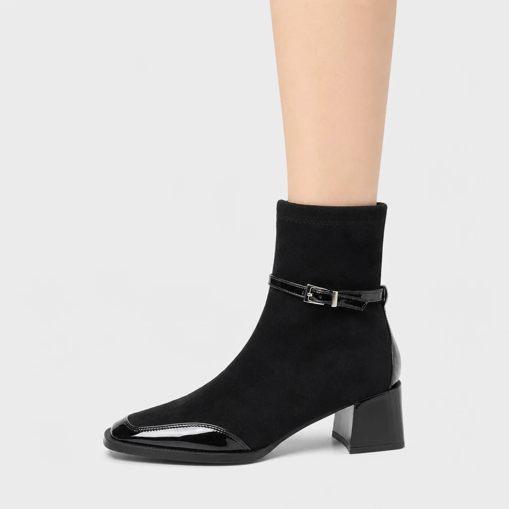 Boots Patent Leather Square Toe Block Heel