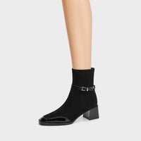 Boots Patent Leather Square Toe Block Heel