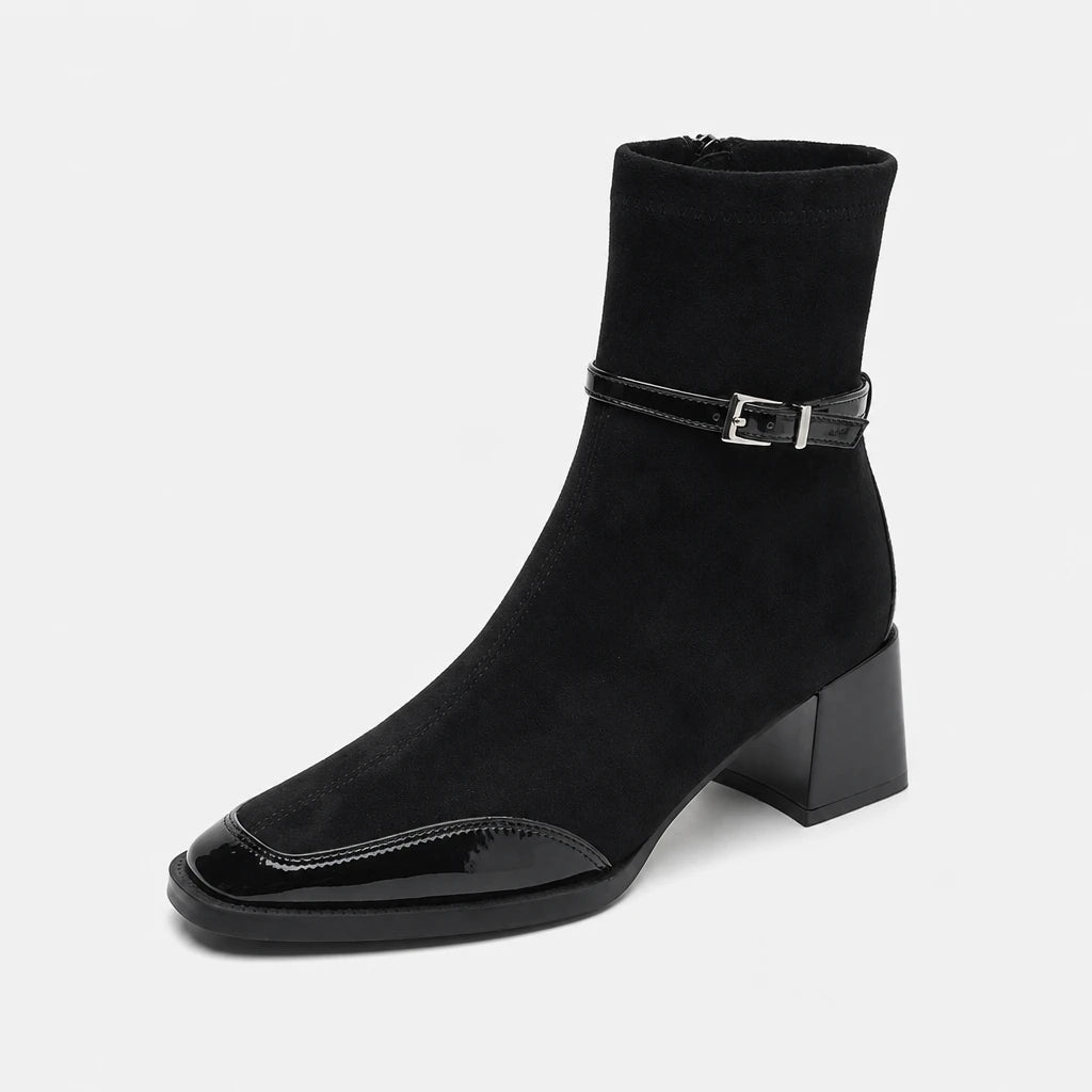 Boots Patent Leather Square Toe Block Heel