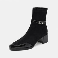 Boots Patent Leather Square Toe Block Heel