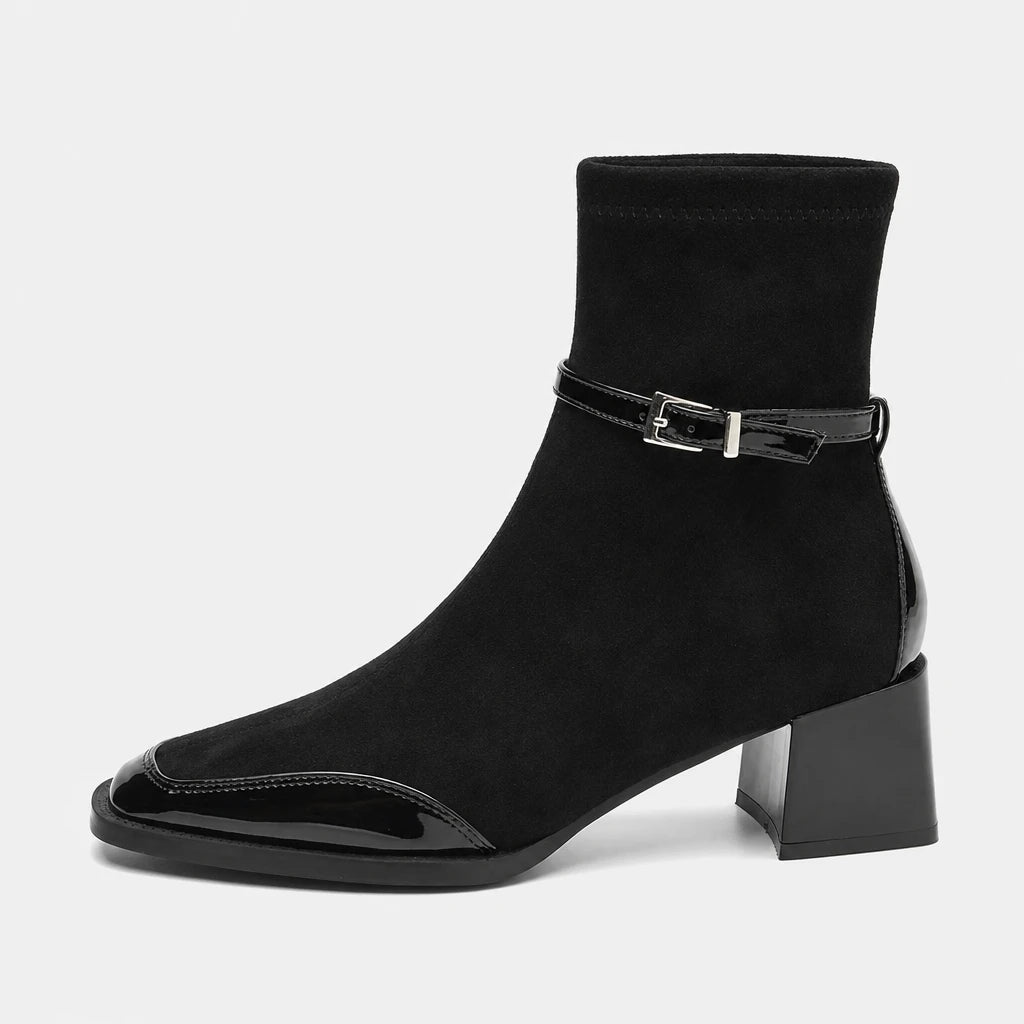 Boots Patent Leather Square Toe Block Heel