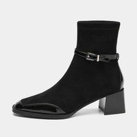Boots Patent Leather Square Toe Block Heel