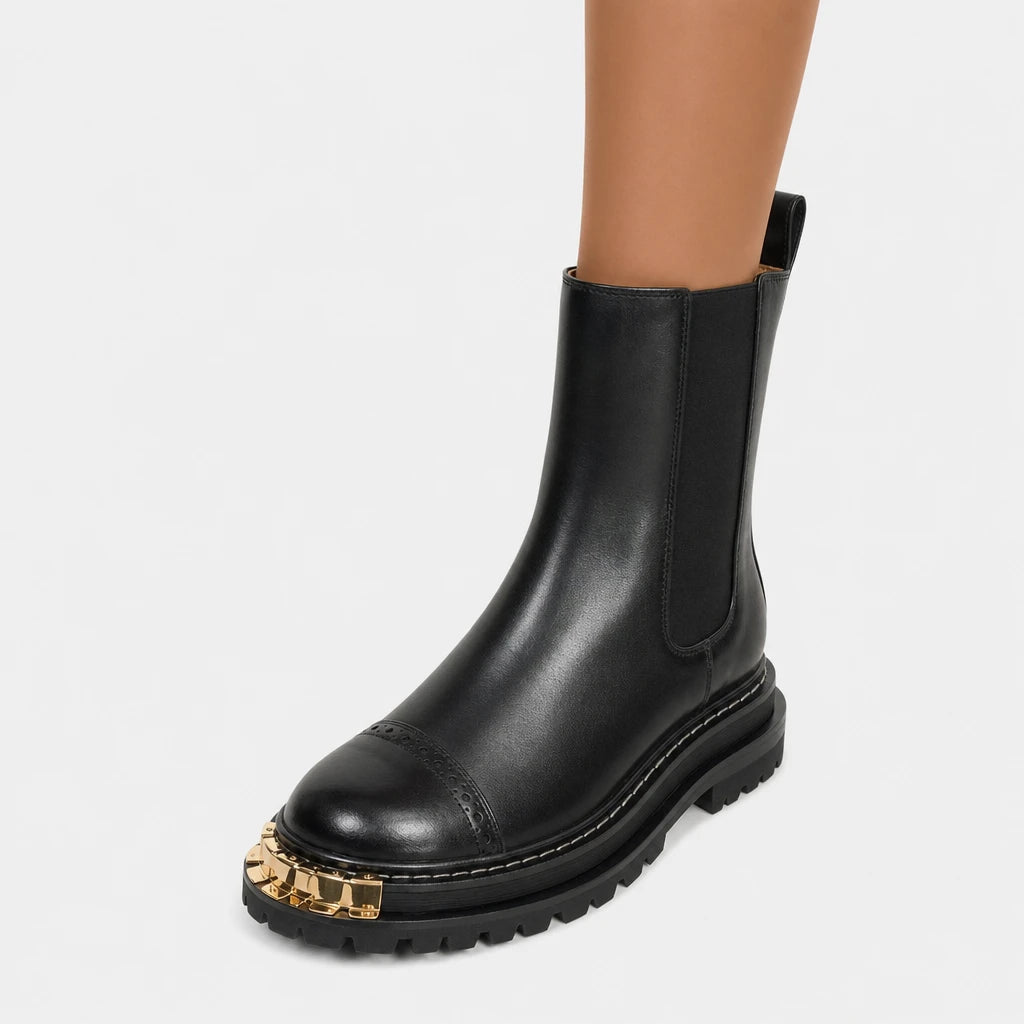 Boots Platform Gold Metal Toe Detail